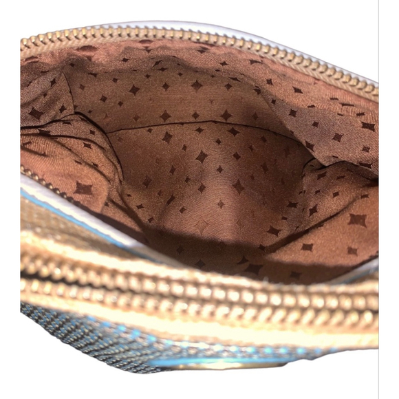 Fossil Explorer Woven Straw Triple Zip Hipster Crossbody Bag Blue Beige ZB6515 - Picture 9 of 10